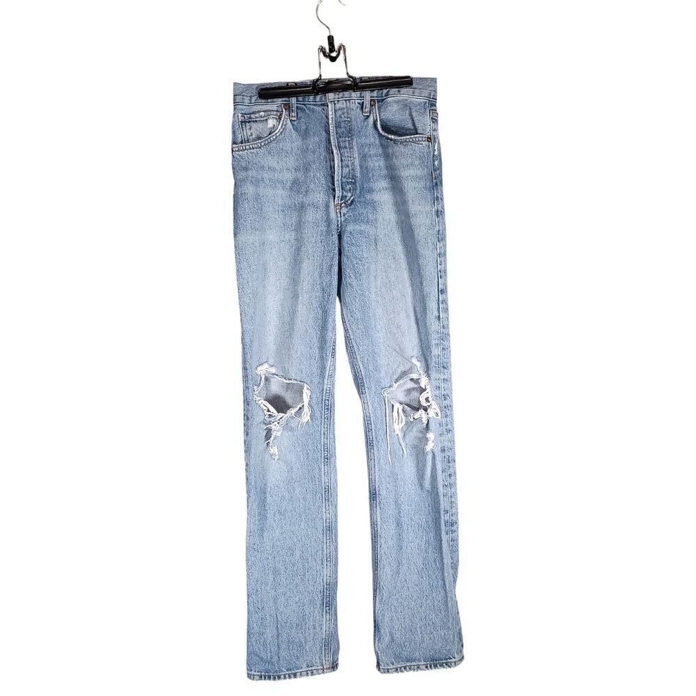Agolde 90s Pinch Waist Jeana High Rise Straight Distressed Cotton Blue Womens 26